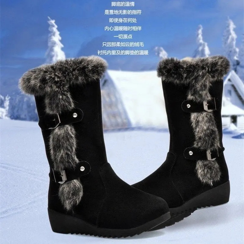 Women's autumn winter new snow boots thick-soled set foot imitation rabbit fur botas de mujer 2021 nuevas invierno altas bottes