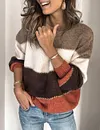 Women's Round Neck Pullover Stripe Knit Sweater