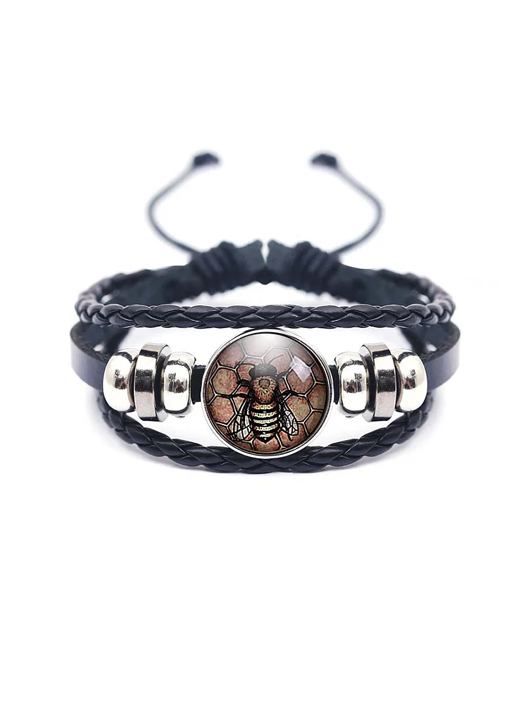 Fashionable personality bee hand-woven multi-layer pu leather cord bracelet