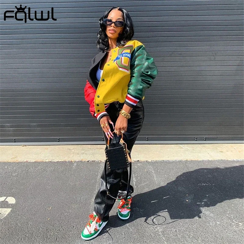 Toloer Patchwork Streetwear Winter Clothes Jacket Women Fashion Cropped Bomber Jacket Women Fall 2020 Autumn Loose Ladies Jackets