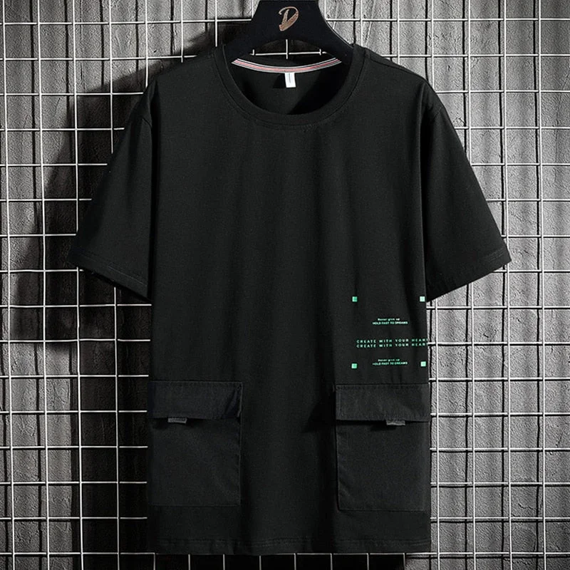 Summer Oversized Big Pockets T-shirts Men Streetwear Short Sleeve Cotton Tshirt Male Harajuku Tops Tees Plus Size 6XL 7XL 8XL