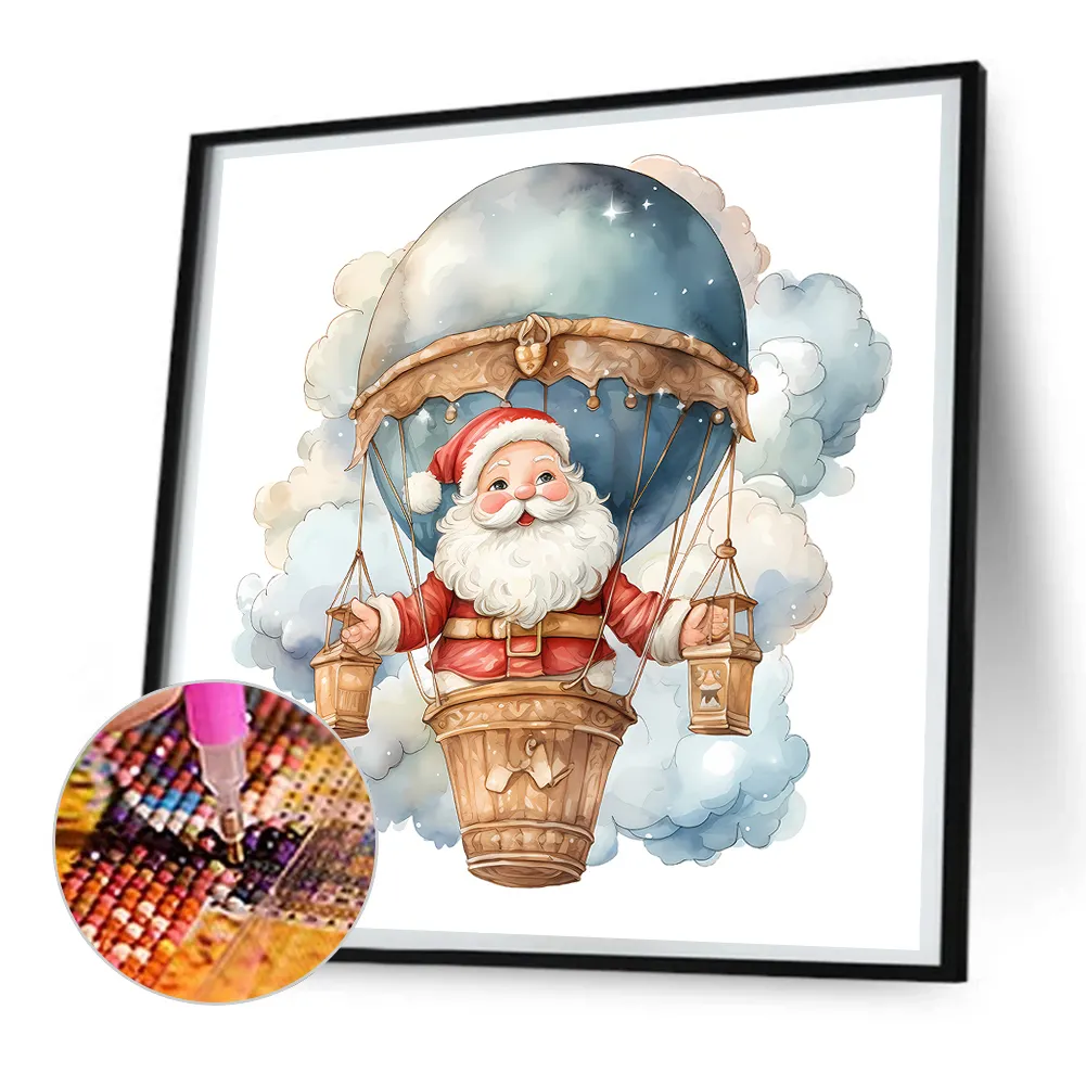 Diamond Painting - Full Round Drill - Hot Air Balloon Santa(Canvas|30*30cm)