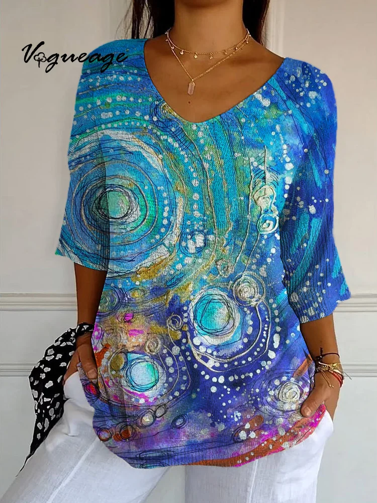 Fashion Dreamy Abstract Art Line Water Wave Printed Knitted Sweater