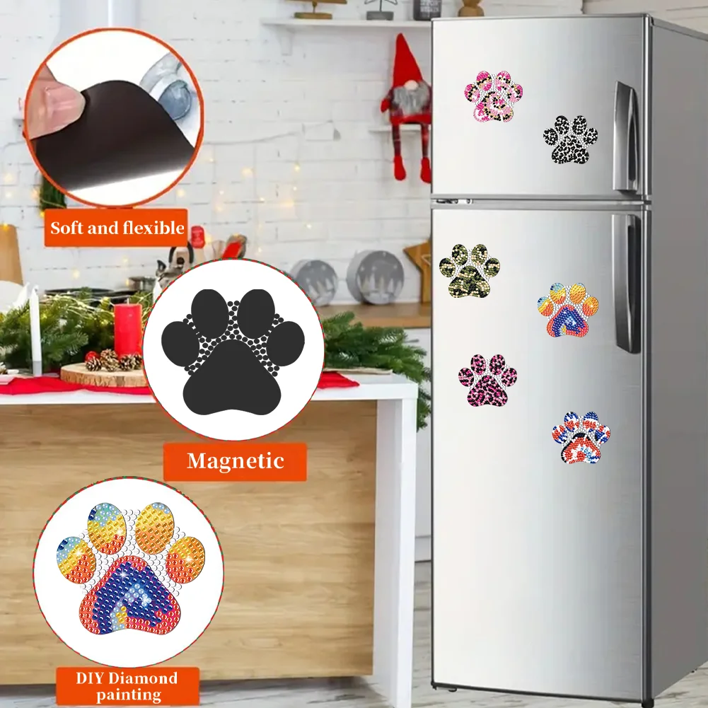 6Pcs DIY Puppy Footprint Special Shape Diamond Painting Fridge Magnet for DIY Crafts