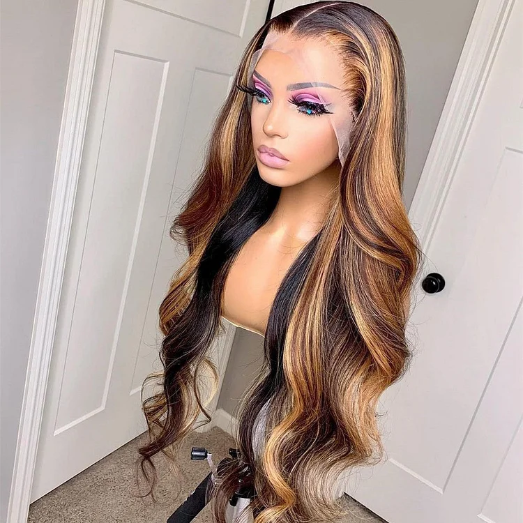 Highlights Ombre Honey Brown Body Wave Lace Front Wig
