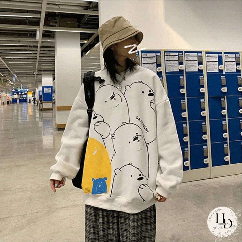 Womens Sport Shirt Spring Kpop Loose Long-Sleeved Coat Student Cartoon Print Top Harajuku