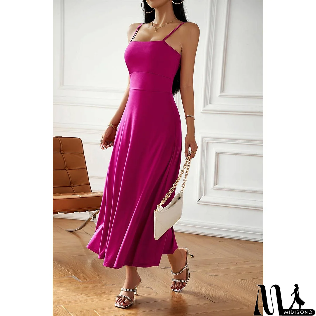 MidiSono - Solid Sleeveless Fit Cross Back Knot Full Dress