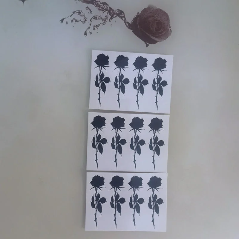 Hand Back Finger Dark Waterproof Temporary Tattoo on Hand Black White Rose Cross Spider Web Fake Tattoo Mandala Tattoo Stickers