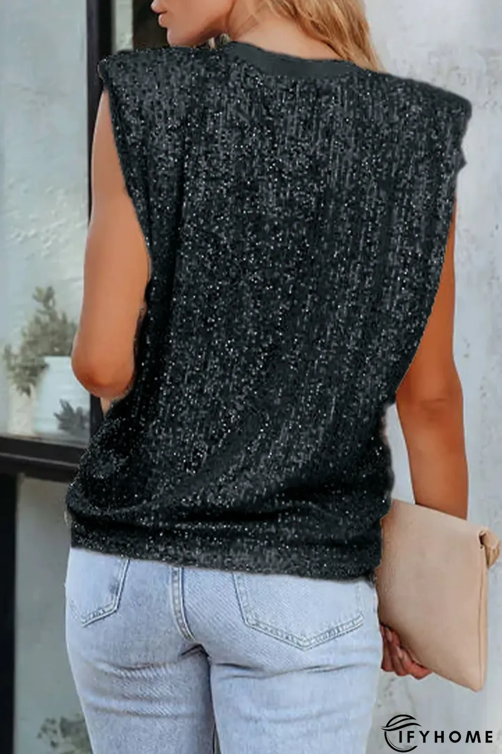 Solid Sequins O Neck Tops | IFYHOME