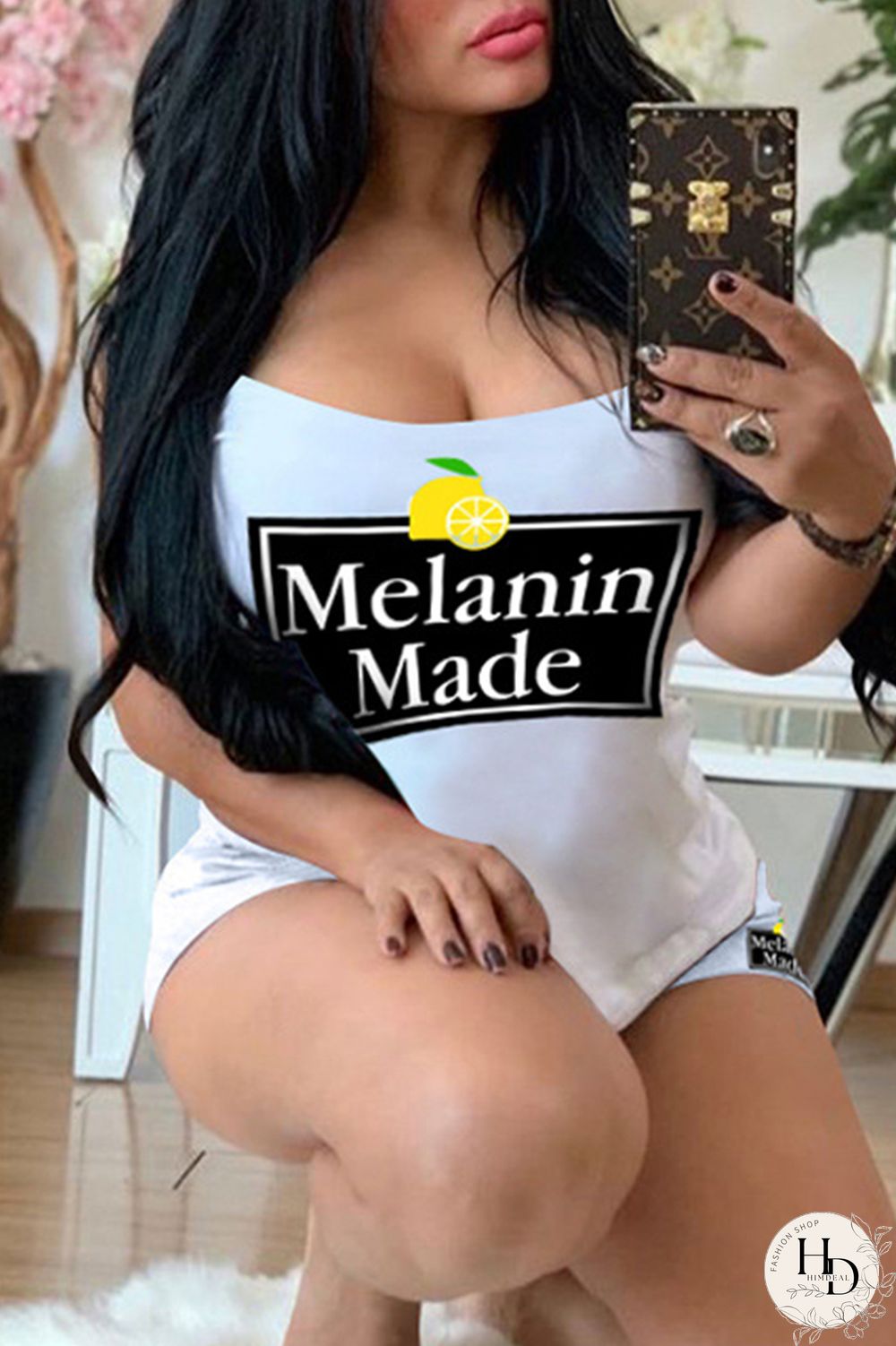 White Casual Living Print Vests Spaghetti Strap Sleeveless Two Pieces