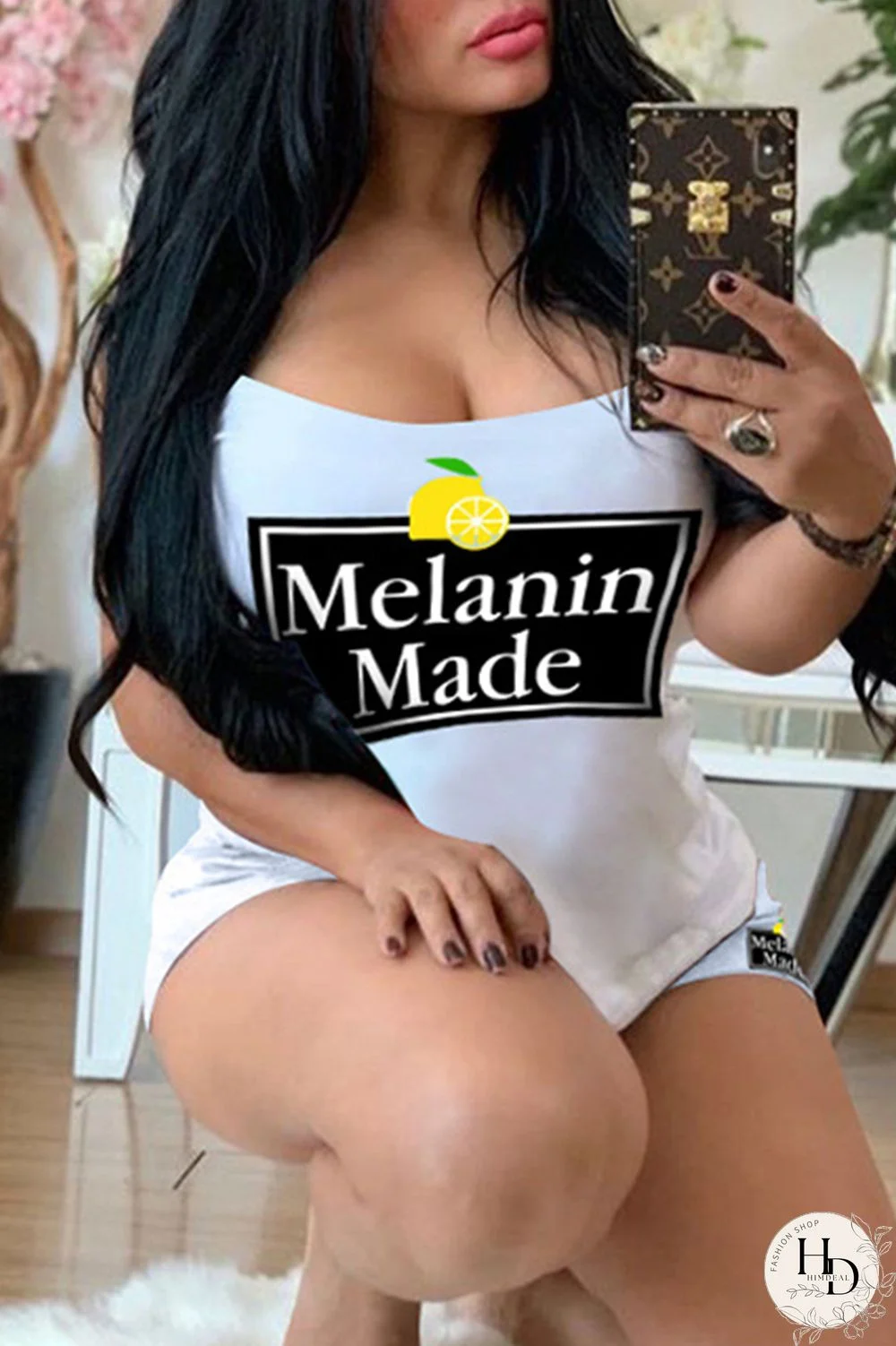 White Casual Living Print Vests Spaghetti Strap Sleeveless Two Pieces