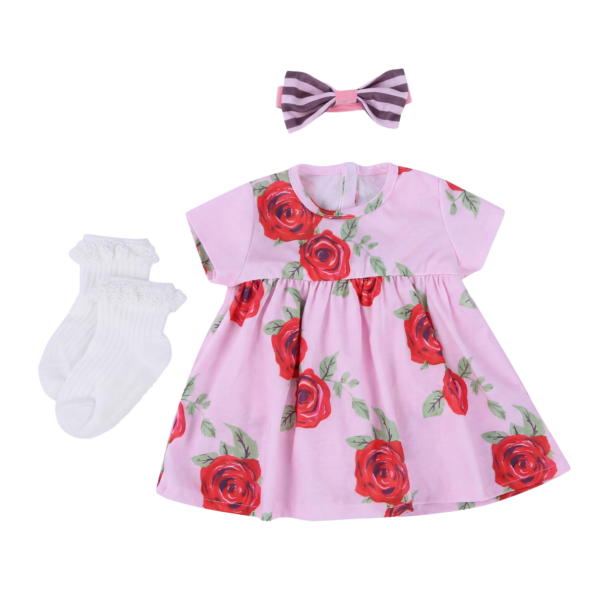 17-22 Inch Pink Rose Floral Set 3 PCS for Reborn Baby