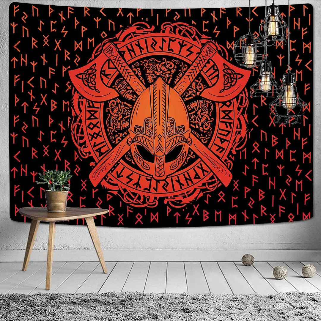Viking Raven Tapestry Mysterious Viking Meditation Psychedelic Runes Art Wall Hanging Tapestries for Living Room Decor Yoga Mat