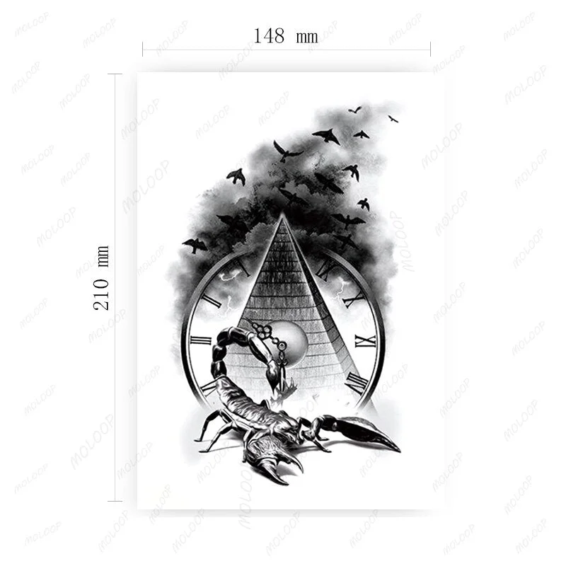 Clock Gears Tattoos Stickers Fake Fragmented English Letters Waterproof Temporary Tattoo for Women Men Black Cool Totem Tatoo