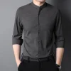 Men's Business Casual Slim Fit Cotton Stand Collar Long Sleeve Shirt