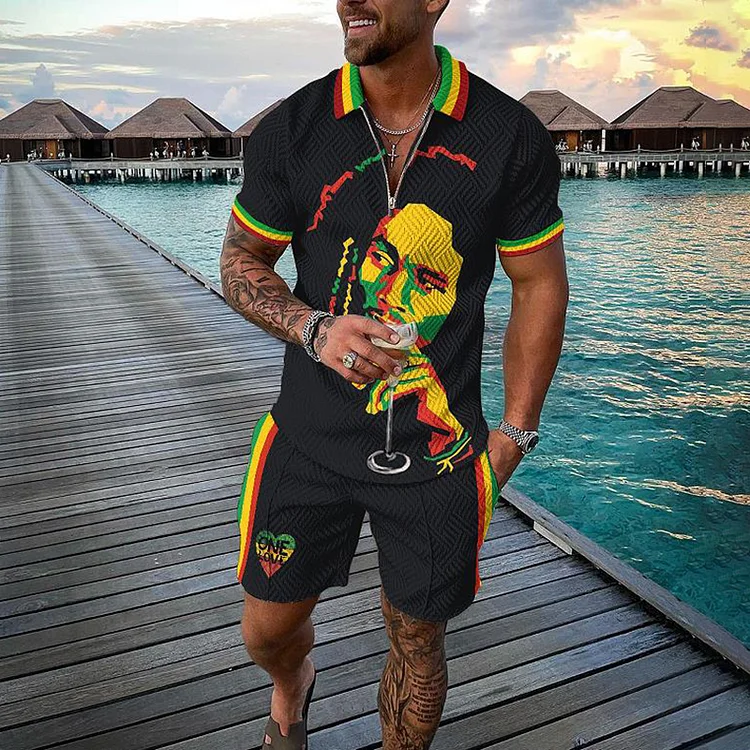 VChics Men's Reggae One Love Polo Shirt And Shorts Co-Ord