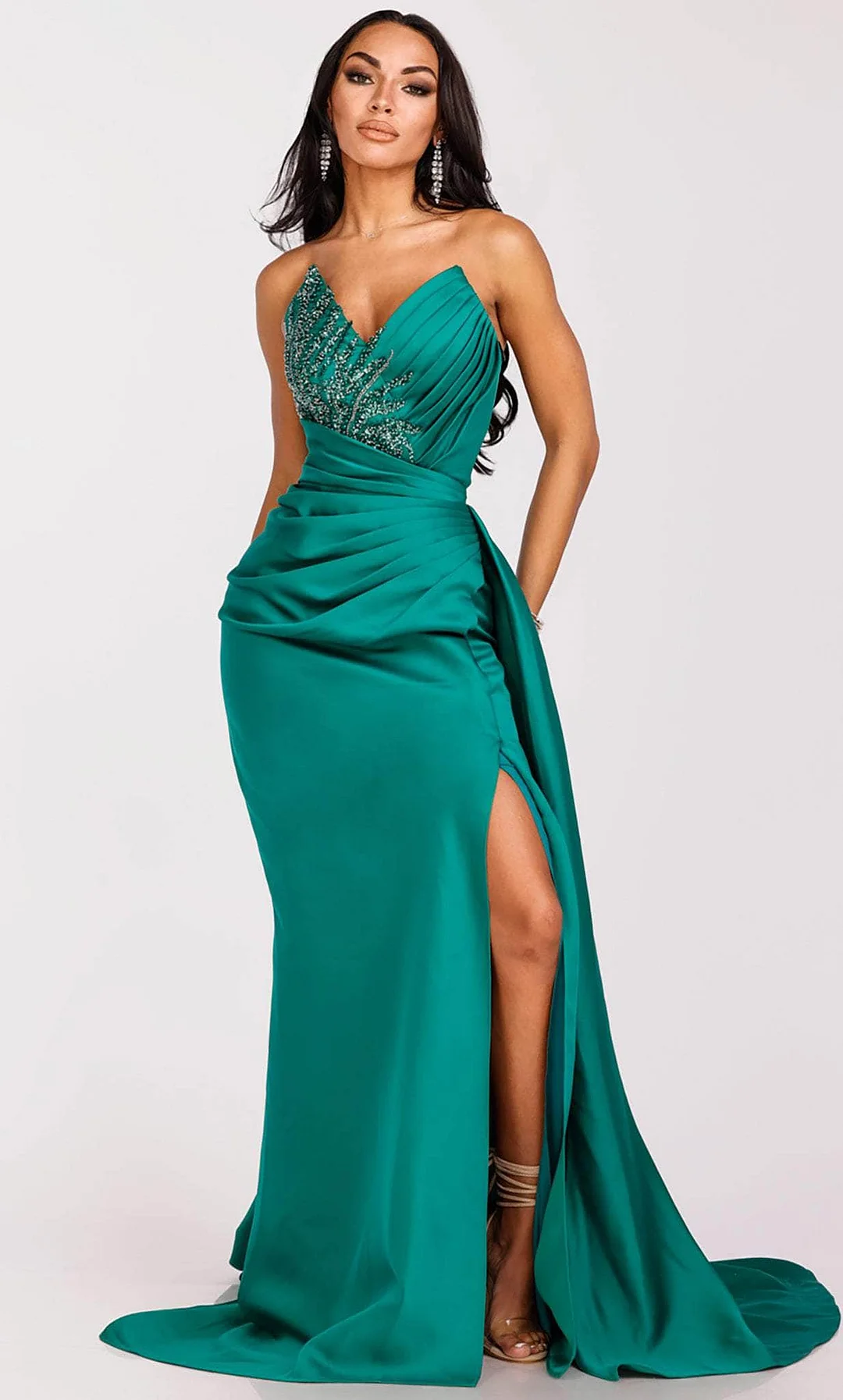 Miabel Gorgeous Emerald Green  Slit Prom  Dress