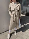 Simple Lapel Collar Buttoned Belted Loose Solid Color Trench Coat