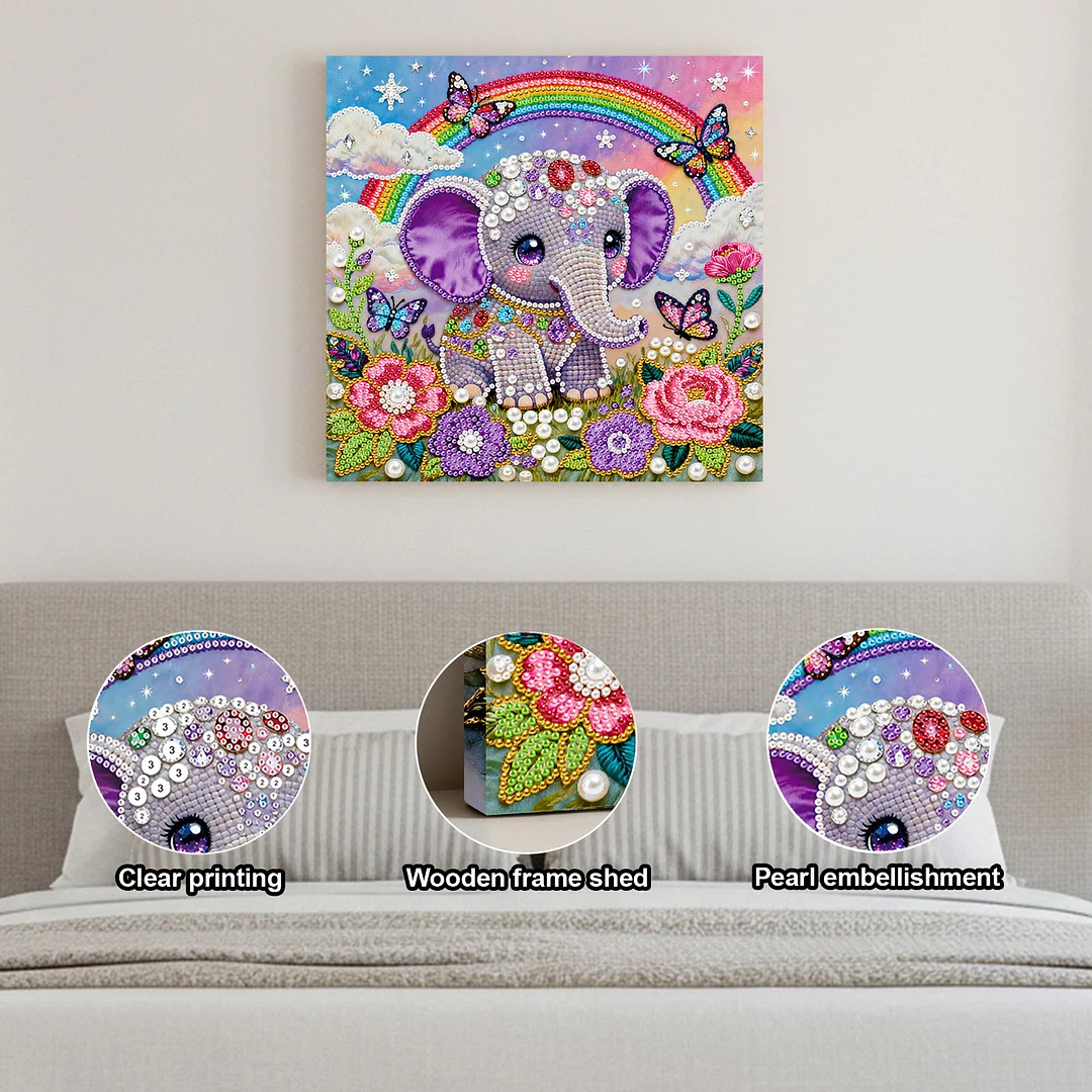 Elephant DIY Pearl Art Diamond Painting Kit for Adult Home Decor 25x25cm With Frame