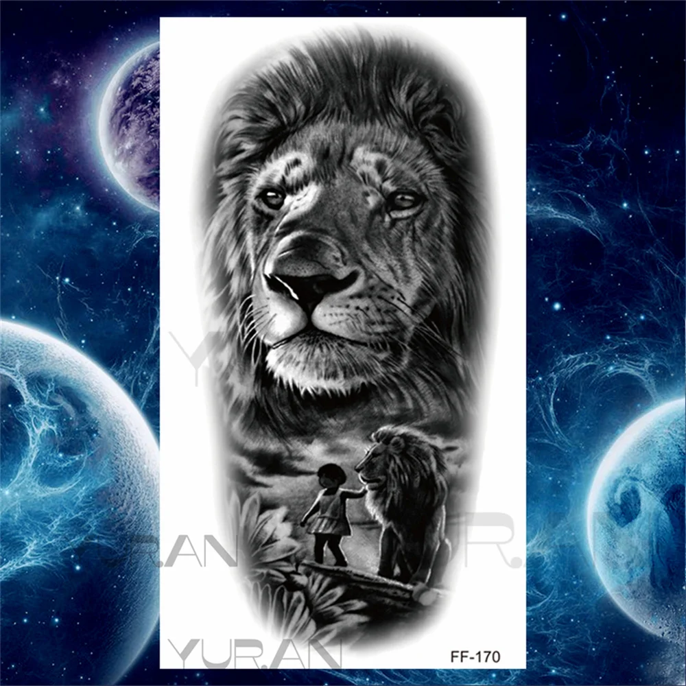 Sdrawing Scary Temporary Tattoos For Men Women Realistic Wolf Forest Lion Tiger Vampire Compass Fake Tattoo Sticker Arm Body Tatoos