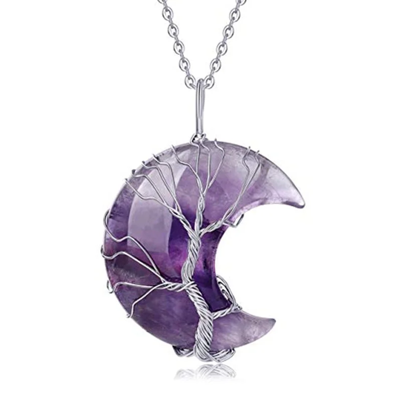 🔥Last Day 75% OFF🎁Natural Crystal Stone Tree Of Life Moon Pendant