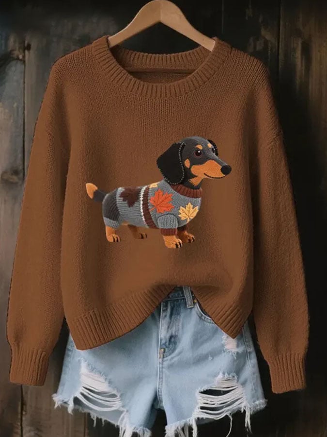 Women's Autumn Sequined Maple Leaf Crew Neck Sweater 