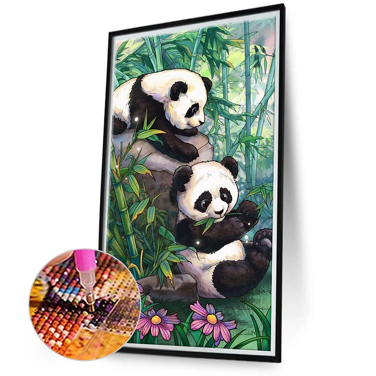 5D Diy Diamond Painting Kits Giant Pandas And Bamboo Diamond Art