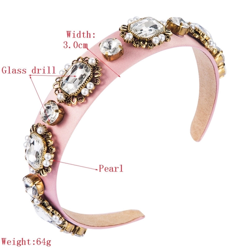 Women’s Casual Elegant Classic Style Color Block Alloy Cloth Inlay Rhinestones Glass Hair Band