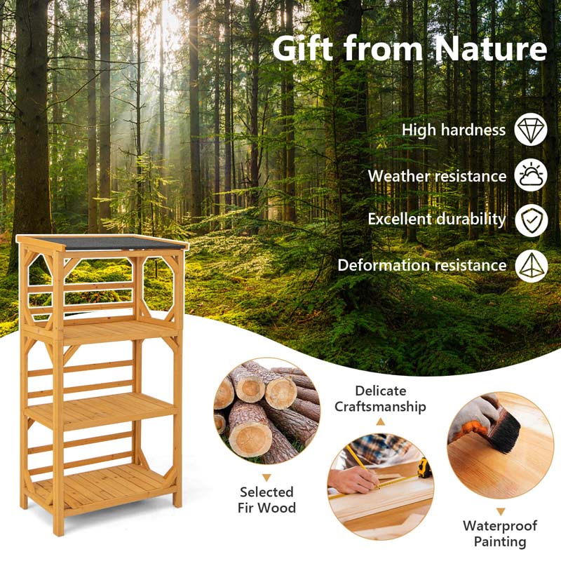 Eletriclife 3-Tier Wooden Plant Stand with Weatherproof Asphalt Roof