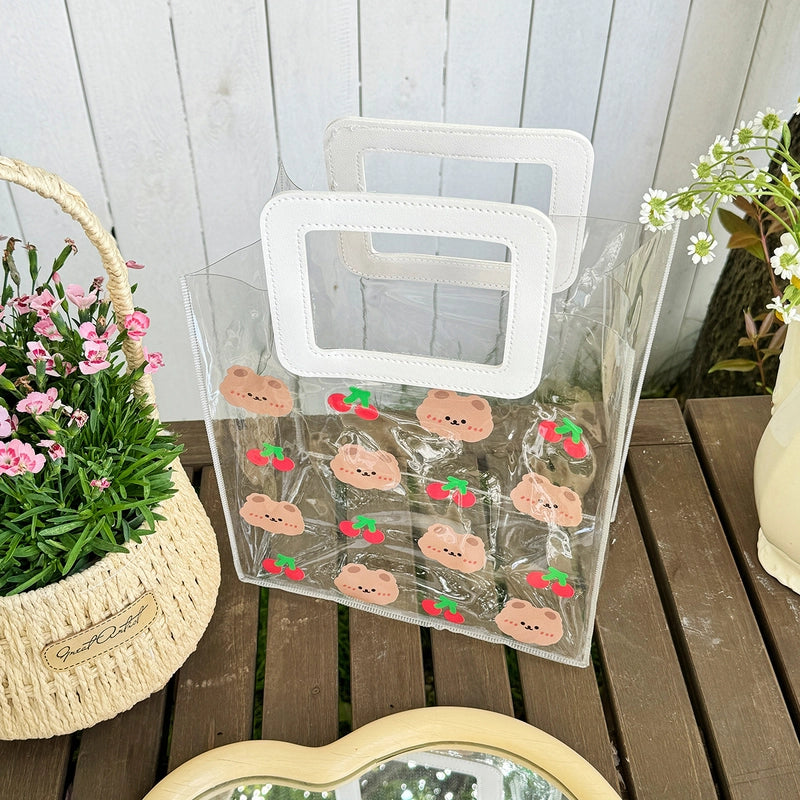 Women’s Medium PVC Animal Letter Elegant Streetwear Square Open Jelly Bag