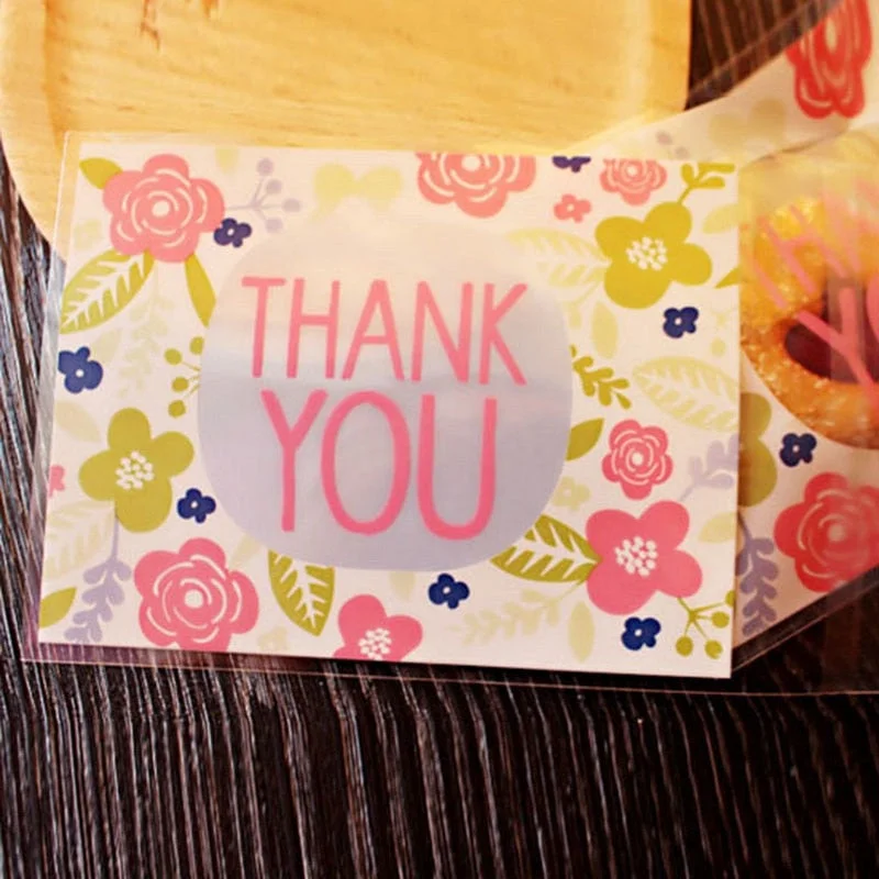 50pcs 100pcs 10*13cm Thank You Thanks Candy Cookie Bags Wedding Party Thanksgiving Day Gift Bag Plastic Biscuit Packaging Bag