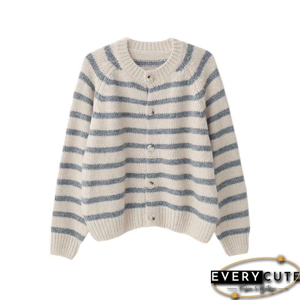 Striped Print Buttoned Sweater Cardigan