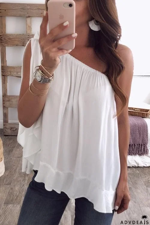 Knot One Shoulder Loose Casual Shirt Top