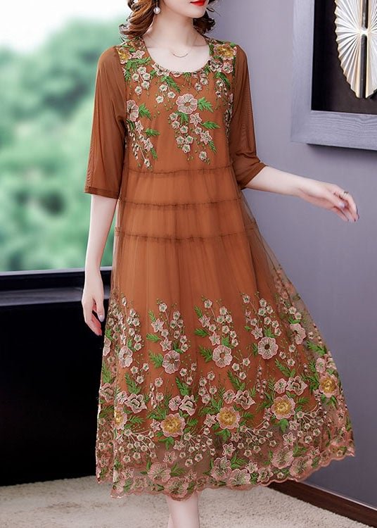 Modern Khaki Embroideried Patchwork Maxi Dresses Spring CK2552- Fabulory