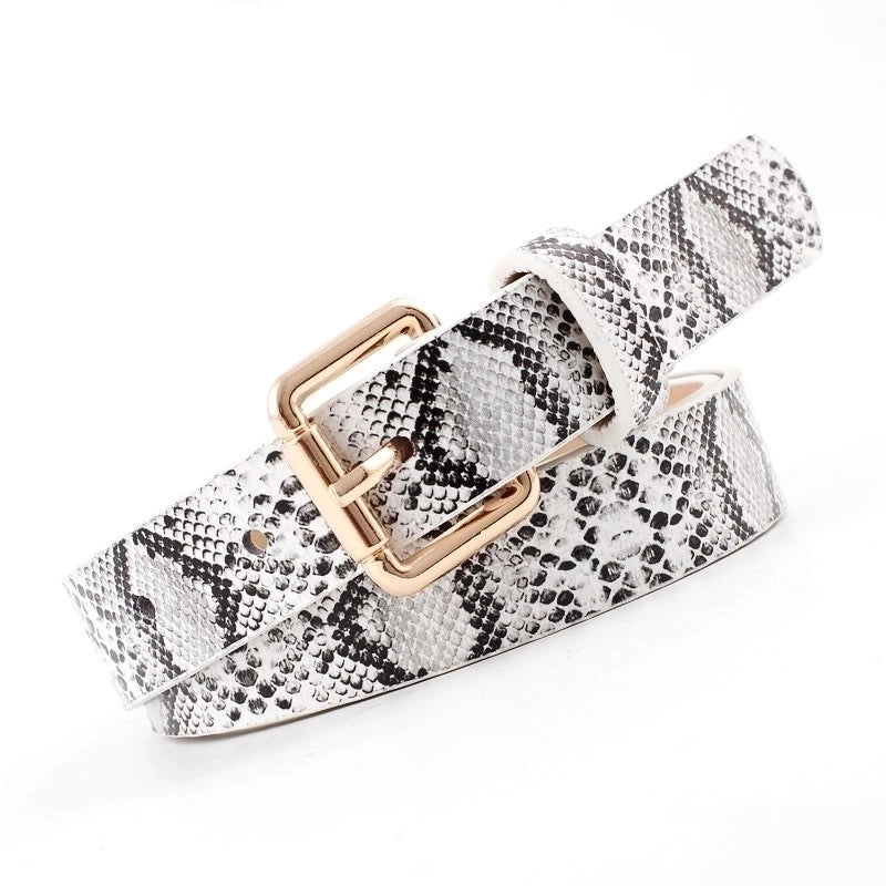 Basic Snakeskin Imitation Leather Alloy Women’s Leather Belts