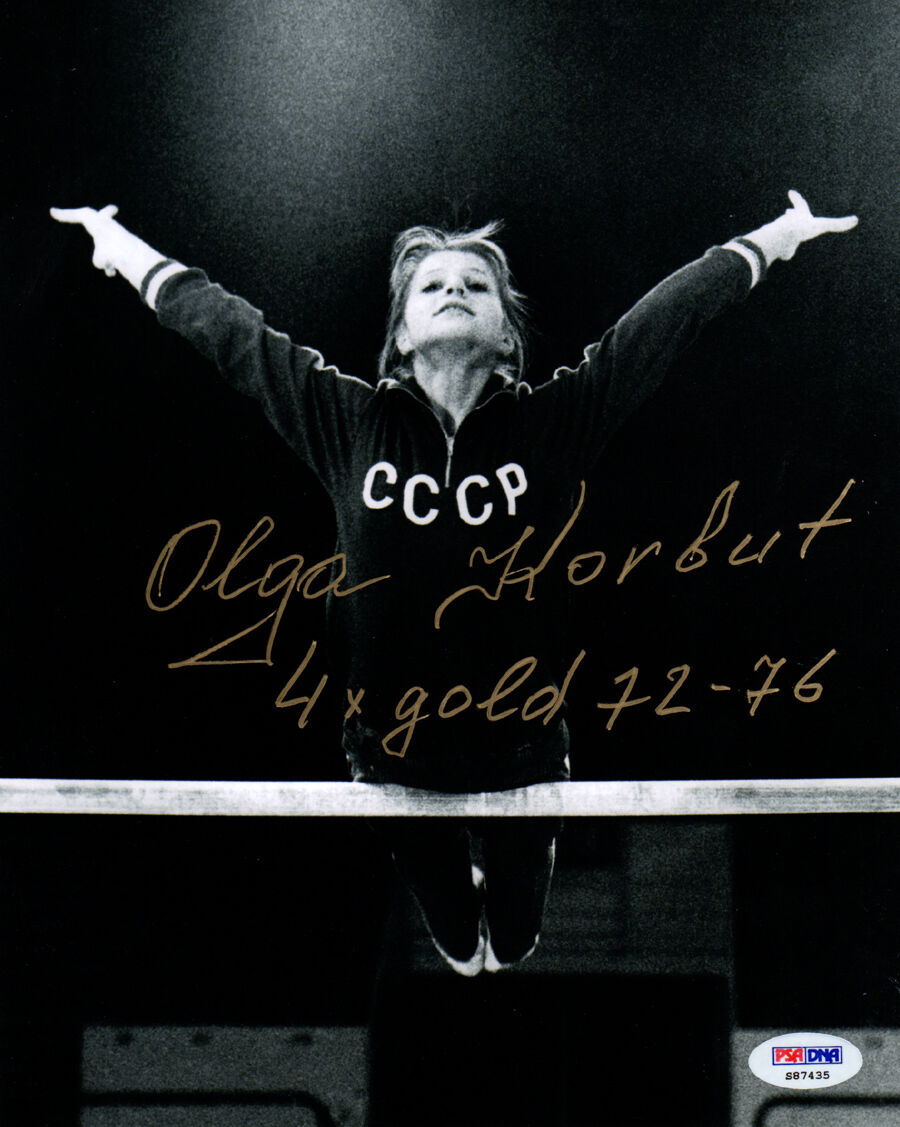 Olga Korbut SIGNED 8x10 Photo Poster painting + 4 x Gold Olympic Gymnastics PSA/DNA AUTOGRAPHED