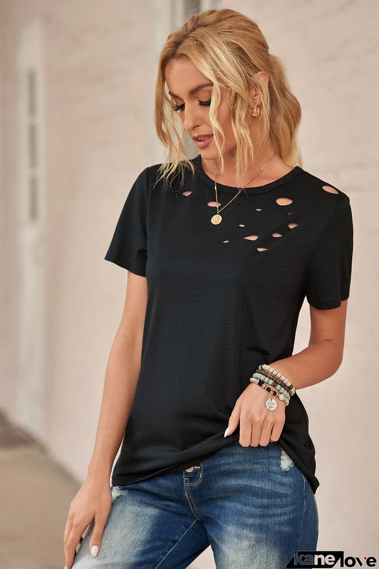 Distressed Short Sleeve Round Neck Tee