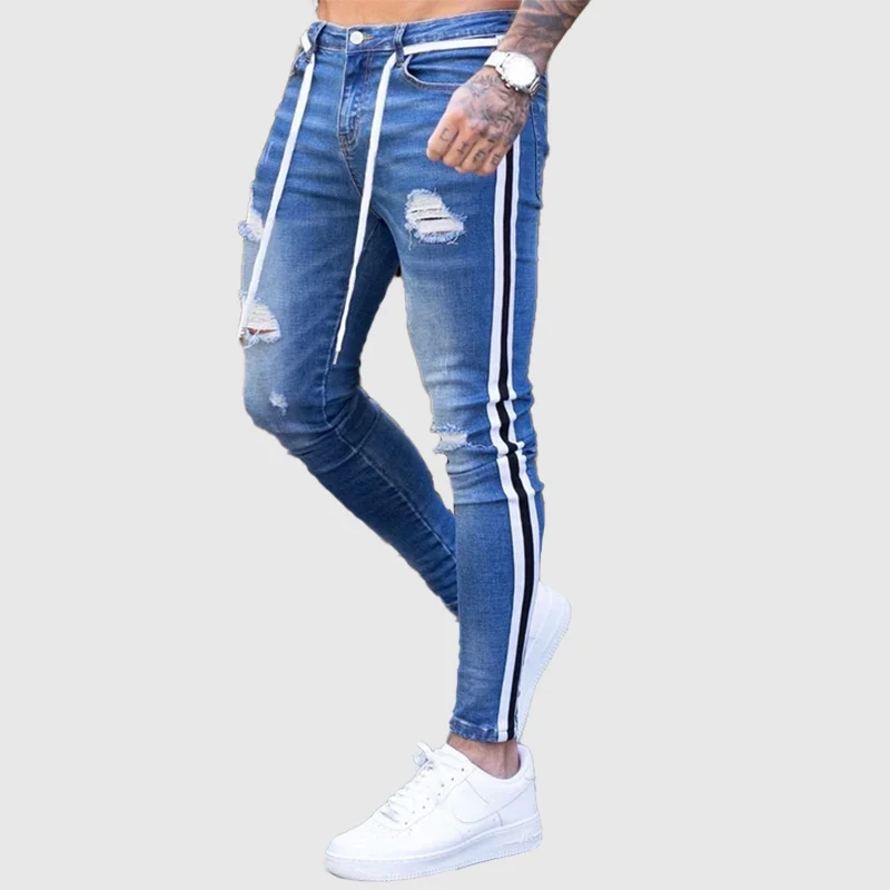 Casual Striped Paneled Self-tie Cutout Side Pockets Jeans