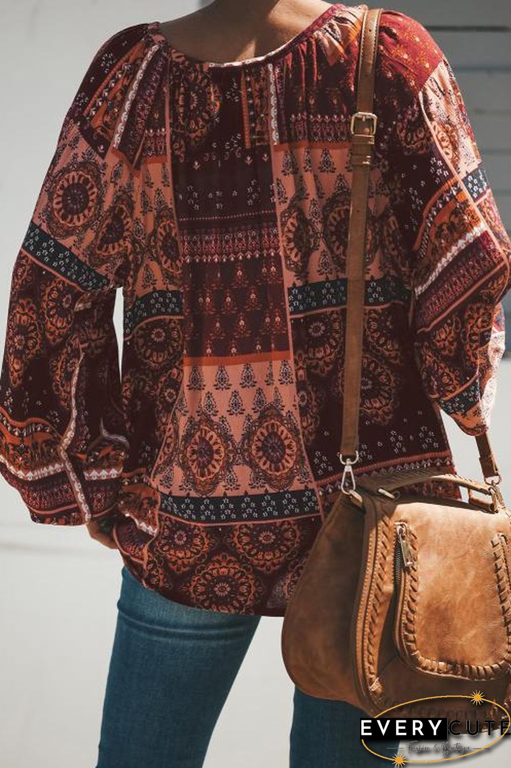 Red Floral Print Peasant Blouse