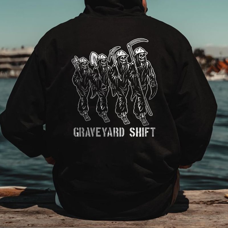 Graveyard Shift Skeleton Workers Print Streetwear Hoodie -  