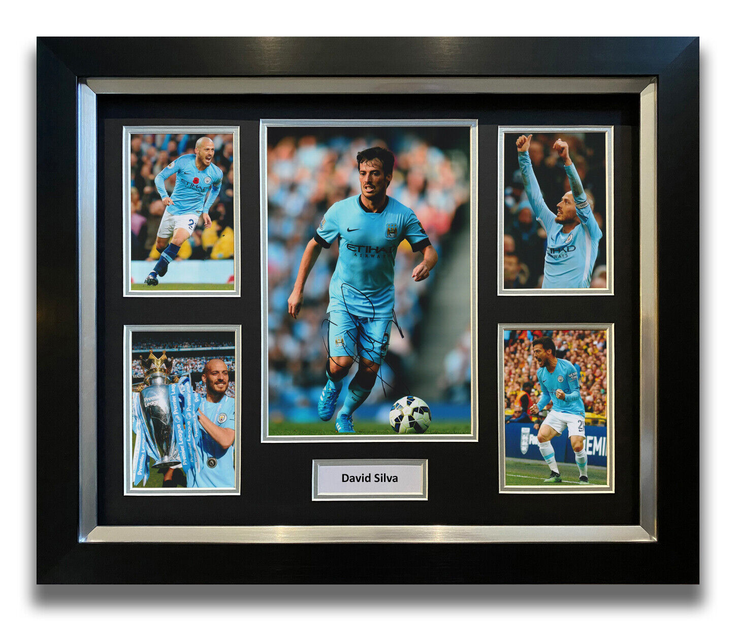 DAVID SILVA HAND SIGNED FRAMED Photo Poster painting DISPLAY - MANCHESTER CITY AUTOGRAPH.