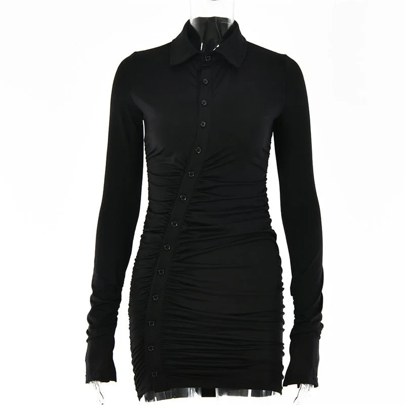 Articat Casual Women's Dresses Buttons Elegant Autumn Sexy Bodycon Holiday Dress Y2K Female Office Clothing New 2021