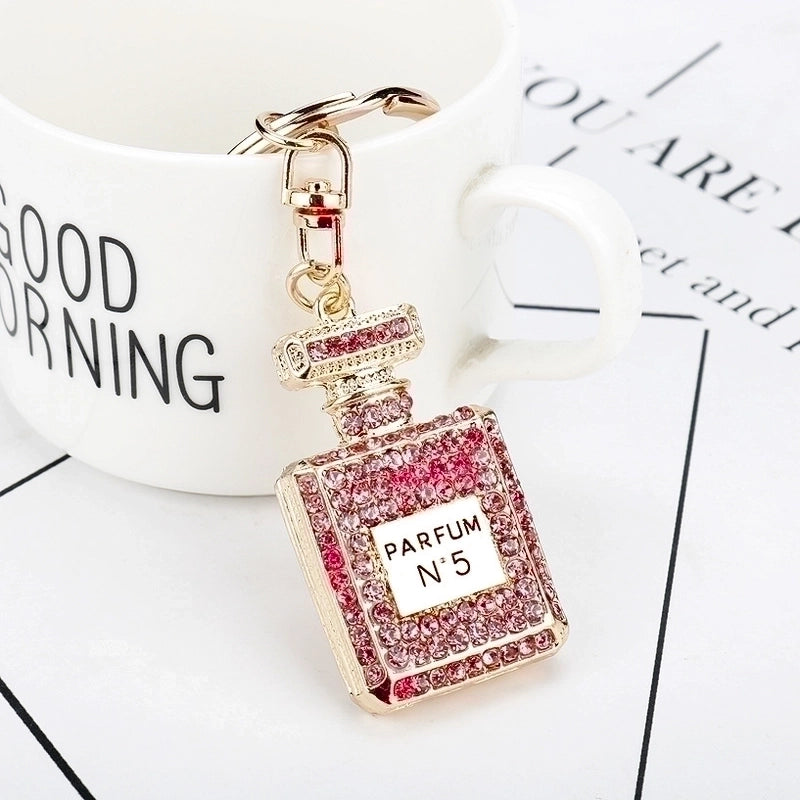 Fashion Perfume Bottle Alloy Inlay Rhinestones Women’s Bag Pendant Keychain 1 Piece