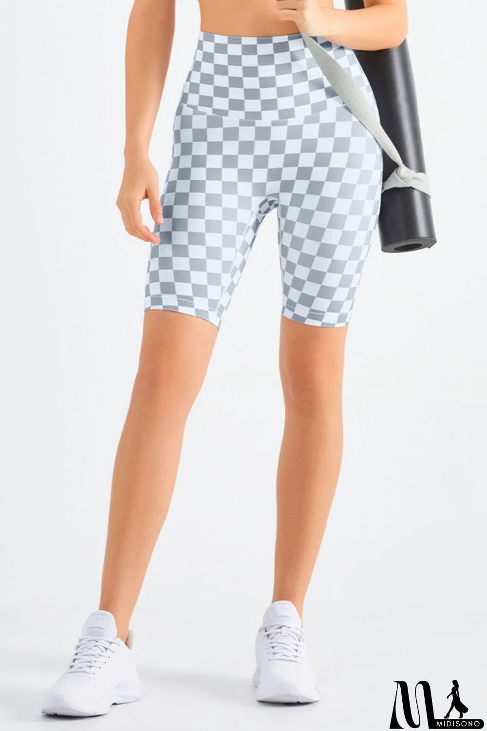 MidiSono - Checkered Wide Waistband Biker Shorts