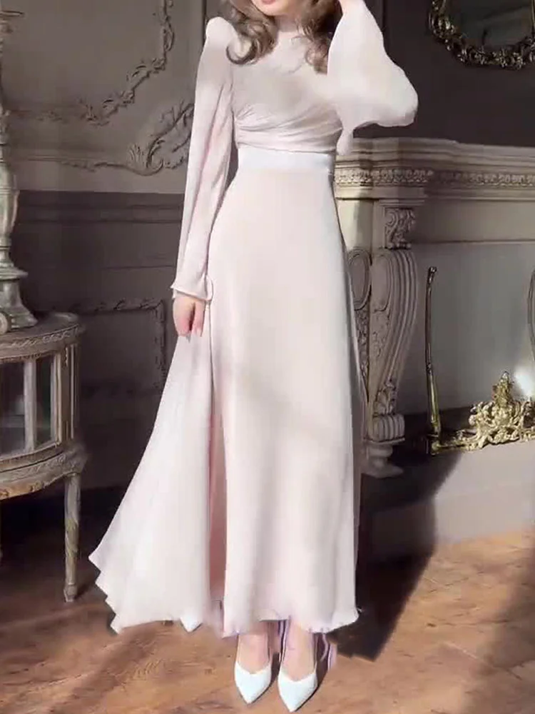 Elegant Paneled Slim-fitting Long-sleeved Dress