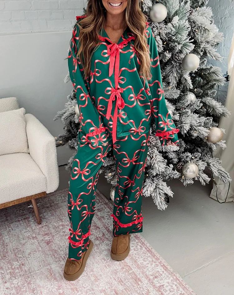 Women's Silky Christmas Bow Pajamast