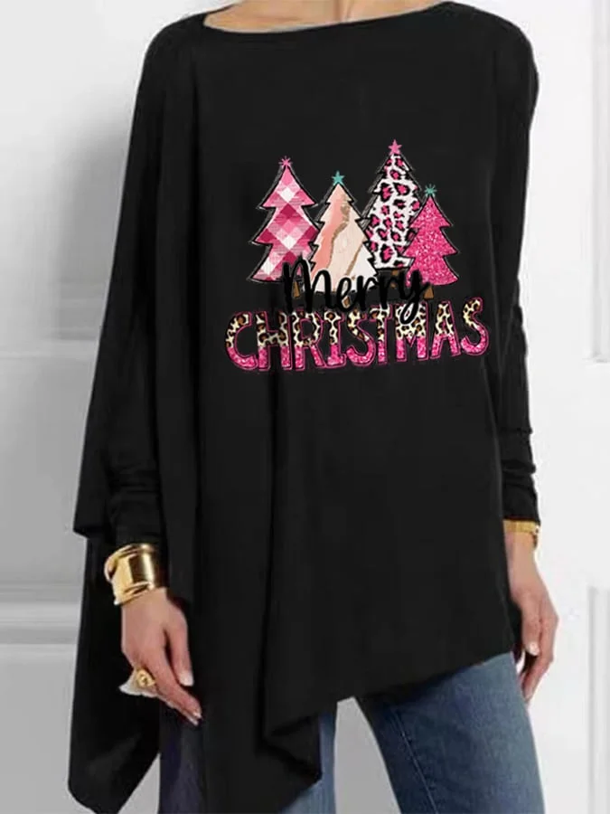 Women's Merry   Tree Pink Leopard Long Sleeve Top