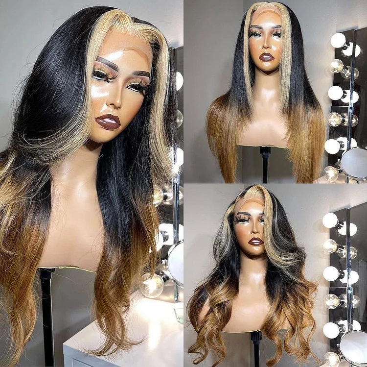 Ombre Blonde Highlight Colored Natural Wave Lace Front Wig [CW1017]