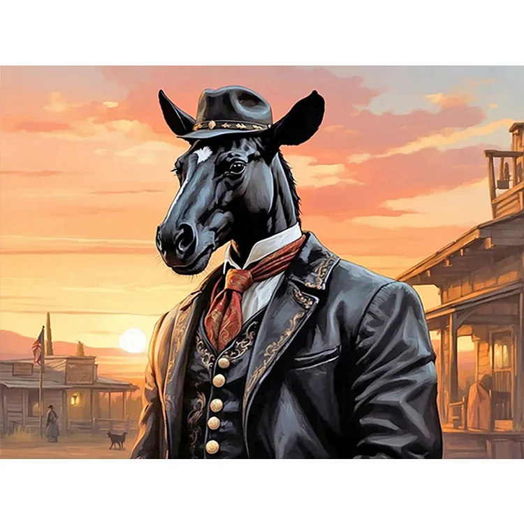 Handsome Western Cowboy Dark Horse 40*30CM (Canvas) Full Round Drill Diamond Painting gbfke