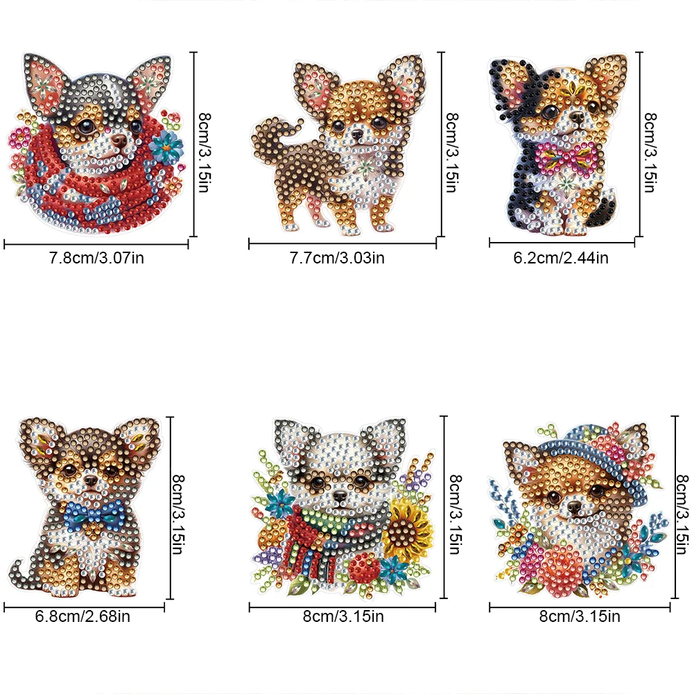 6pcs DIY Chihuahua Puppy Special Shape Diamond Painting Fridge Magnet for Adults Kids Beginners